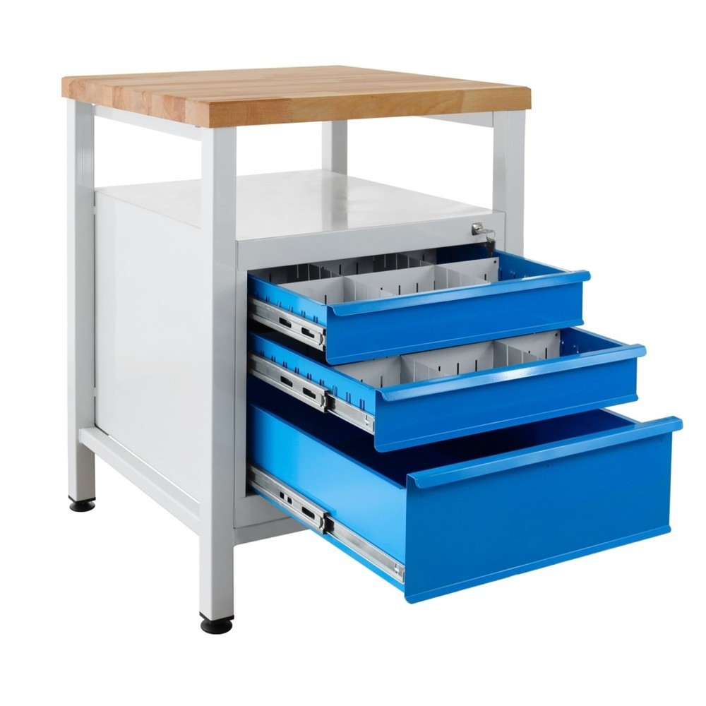 Číslo obrázku produktu 3: Pracovní stůl Steinbock® Premium, 1 odkládací plocha, 3 zásuvek, nosnost 300 kg, V×Š×H 840 × 600 × 600 mm, RAL 7035/5012
