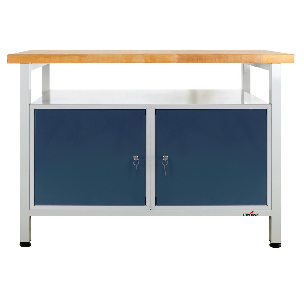 Číslo obrázku produktu 1: Pracovní stůl Steinbock® Premium, 1 odkládací plocha, 2 dvířka, nosnost 300 kg, V×Š×H 840 × 1200 × 600 mm, RAL 7035/7016