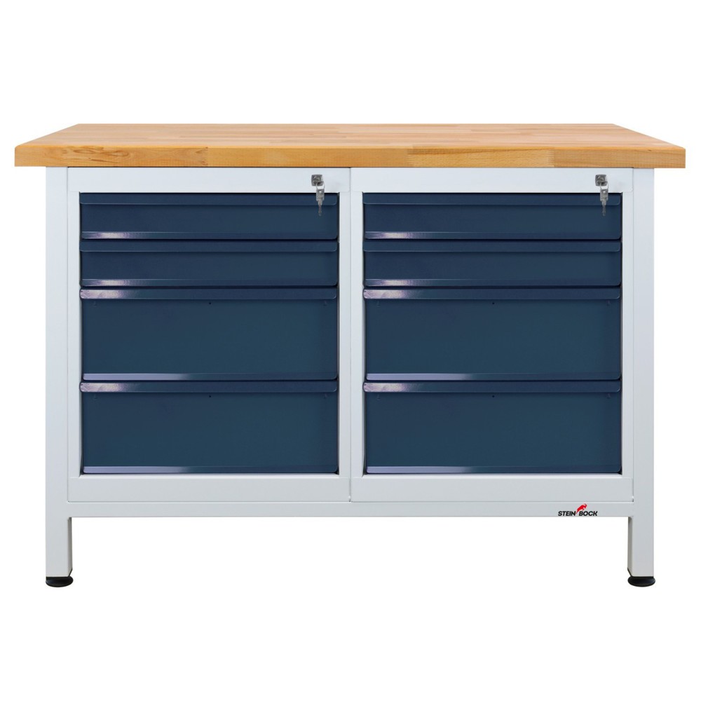 Číslo obrázku produktu 1: Pracovní stůl Steinbock® Premium, 8 zásuvek, nosnost 300 kg, V×Š×H 840 × 1200 × 600 mm, RAL 7035/7016