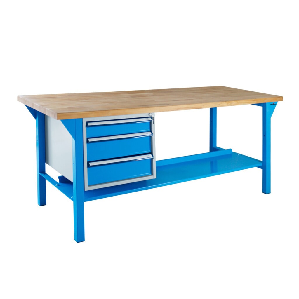 Pracovní stůl Steinbock® Pro, 3 zásuvky, 1 odkládací plocha, nosnost 500 kg, V׊×H 850 × 1500 × 750 mm, RAL 5012 Obrázek produktu: Pracovní stůl Steinbock® Pro, 3 zásuvky, 1 odkládací plocha, nosnost 500 kg, V׊×H 850 × 1500 × 750 mm, RAL 5012