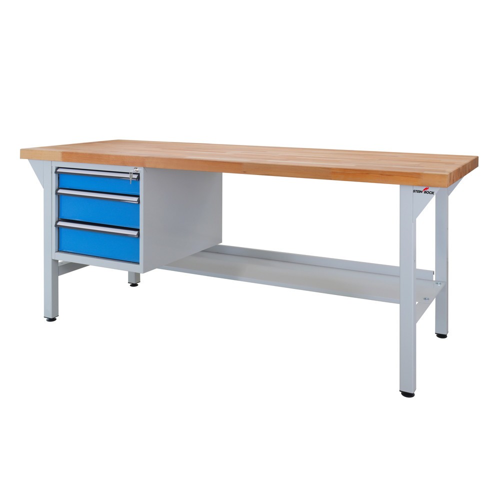Číslo obrázku produktu 1: Pracovní stůl Steinbock® Pro, 3 zásuvky, 1 odkládací plocha, nosnost 500 kg, V×Š×H 850 × 2000 × 750 mm, RAL 7035/5012