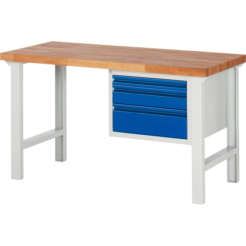 Pracovní stůl Steinbock® se 3 zásuvkami, V׊×H 840 × 1500 × 700 mm, RAL 7035/5010 Obrázek produktu: Pracovní stůl Steinbock® se 3 zásuvkami, V׊×H 840 × 1500 × 700 mm, RAL 7035/5010