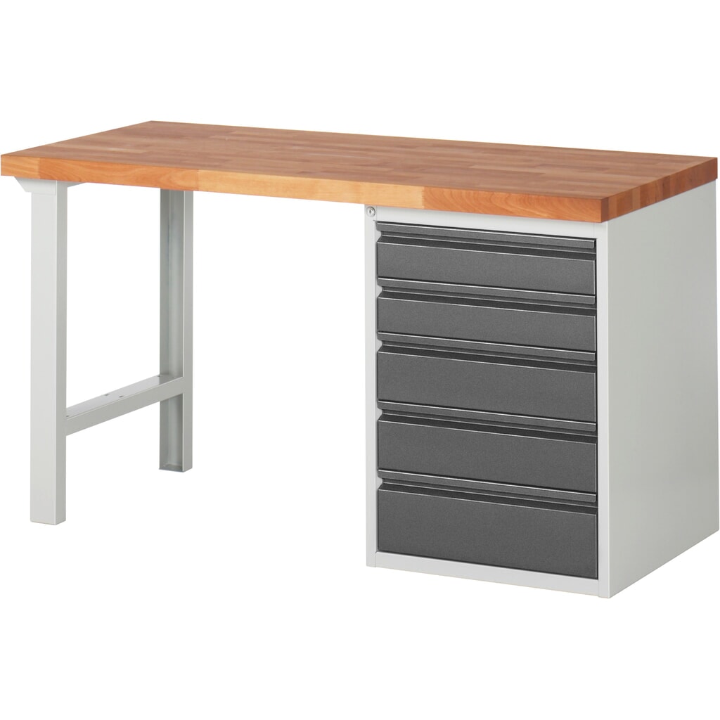 Obrázek produktu: Pracovní stůl Steinbock® se 5 zásuvkami, V×Š×H 840 × 1500 × 700 mm, RAL 7035/7016
