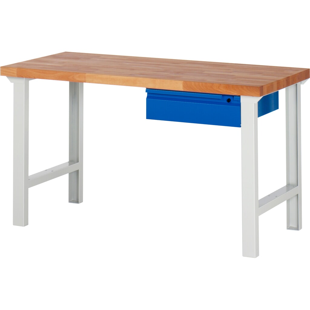 Pracovní stůl Steinbock® se zásuvkou, V׊×H 840 × 1500 × 700 mm, RAL 7035/5010 Číslo obrázku produktu 1: Pracovní stůl Steinbock® se zásuvkou, V׊×H 840 × 1500 × 700 mm, RAL 7035/5010