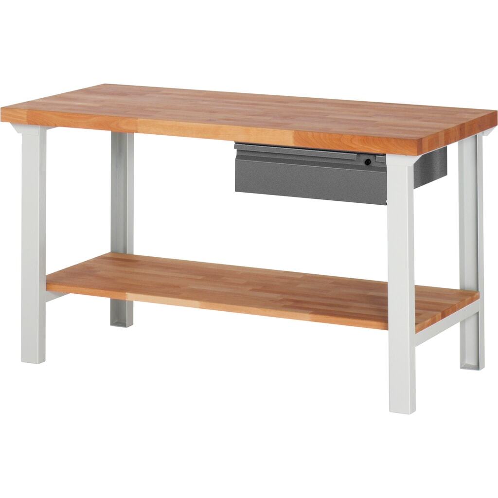 Obrázek produktu: Pracovní stůl Steinbock®, se zásuvkou a odkládací policí, V×Š×H 840 × 1500 × 700 mm, RAL 7035/7016