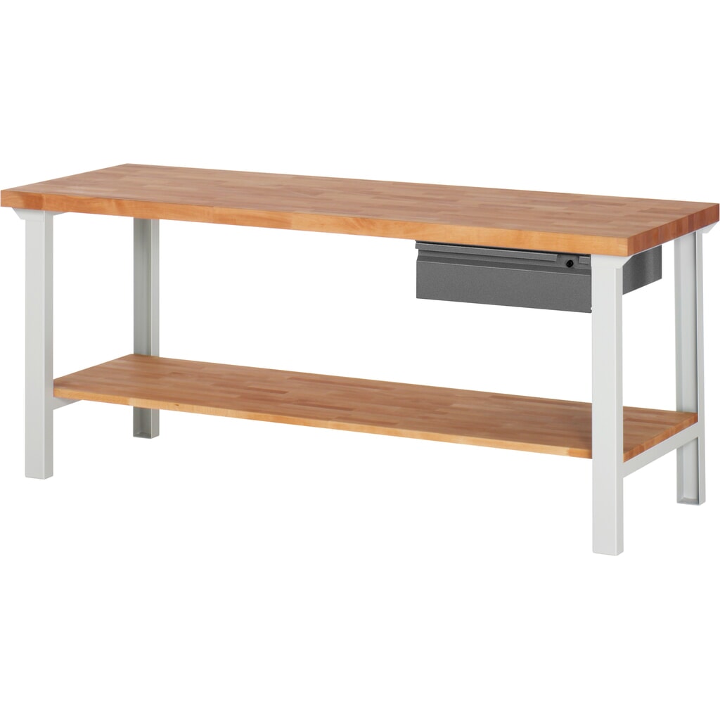 Pracovní stůl Steinbock®, se zásuvkou a odkládací policí, V׊×H 840 × 2000 × 700 mm, RAL 7035/7016 Obrázek produktu: Pracovní stůl Steinbock®, se zásuvkou a odkládací policí, V׊×H 840 × 2000 × 700 mm, RAL 7035/7016