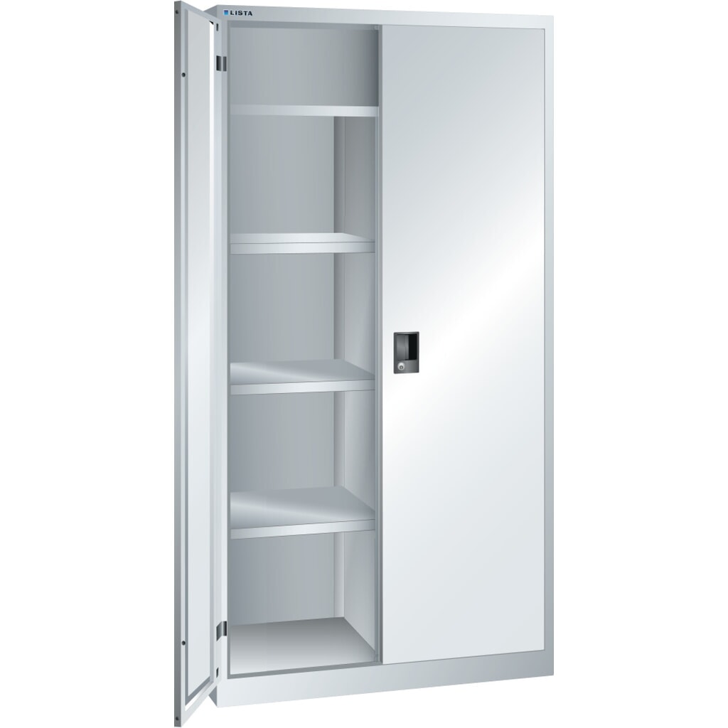 Prádelní a šatní skříň LISTA, (ŠxHxV) 1000x500x1950 mm, 4 nastavitelné police, světle šedá, CODE Lock