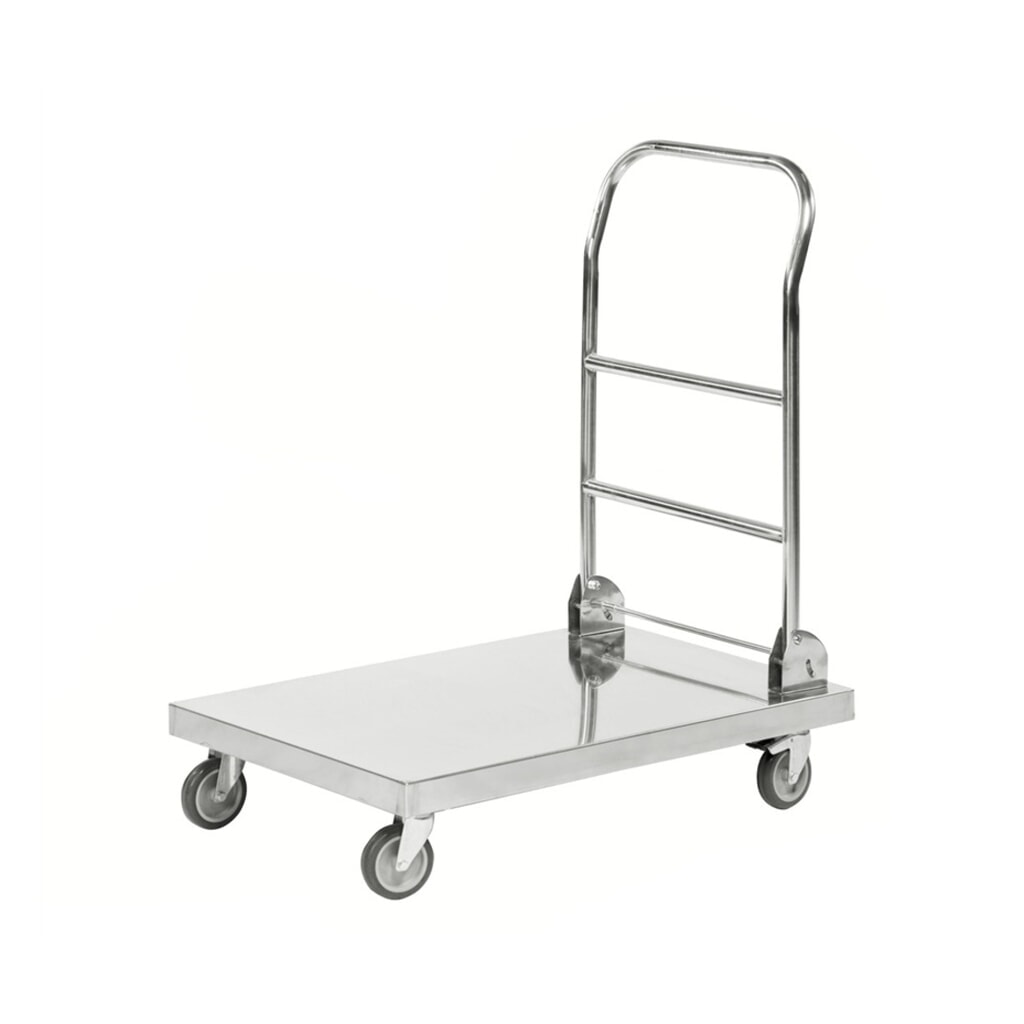 Přepravní vozík, kompletně ušlechtilá ocel 18/0, ložná plocha ŠxH 520 x 825 mm Obrázek produktu: Přepravní vozík, kompletně ušlechtilá ocel 18/0, ložná plocha ŠxH 520 x 825 mm