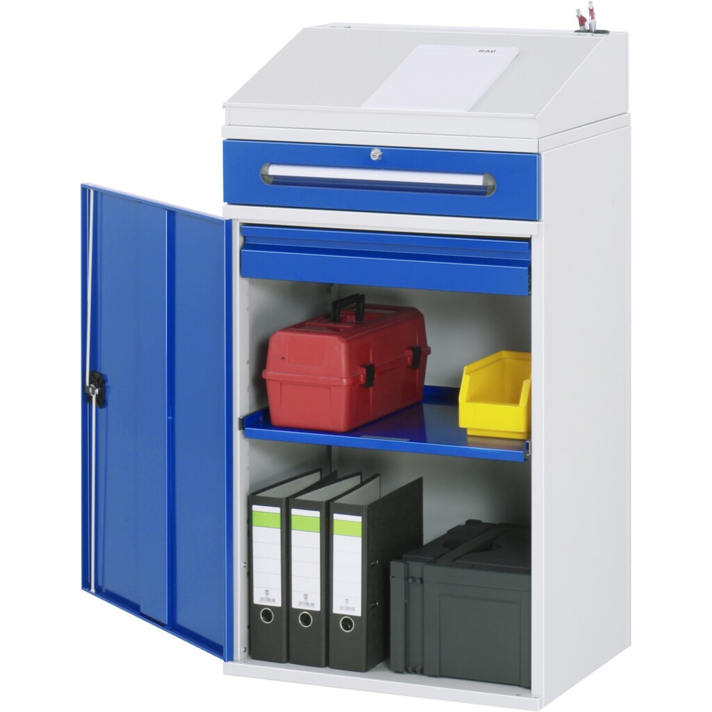 Pultová skříň RAU, VxŠxH 1 100–1 220 x 650 x 520 mm, zásuvky 1 x 80, 1 x 120 mm Obrázek produktu: Pultová skříň RAU, VxŠxH 1 100–1 220 x 650 x 520 mm, zásuvky 1 x 80, 1 x 120 mm