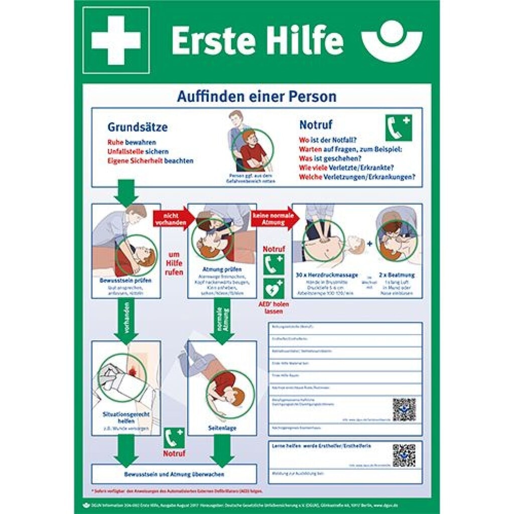 Návod na poskytování první pomoci B-Safety, podle informace DGUV 204-001 Obrázek produktu: Návod na poskytování první pomoci B-Safety, podle informace DGUV 204-001