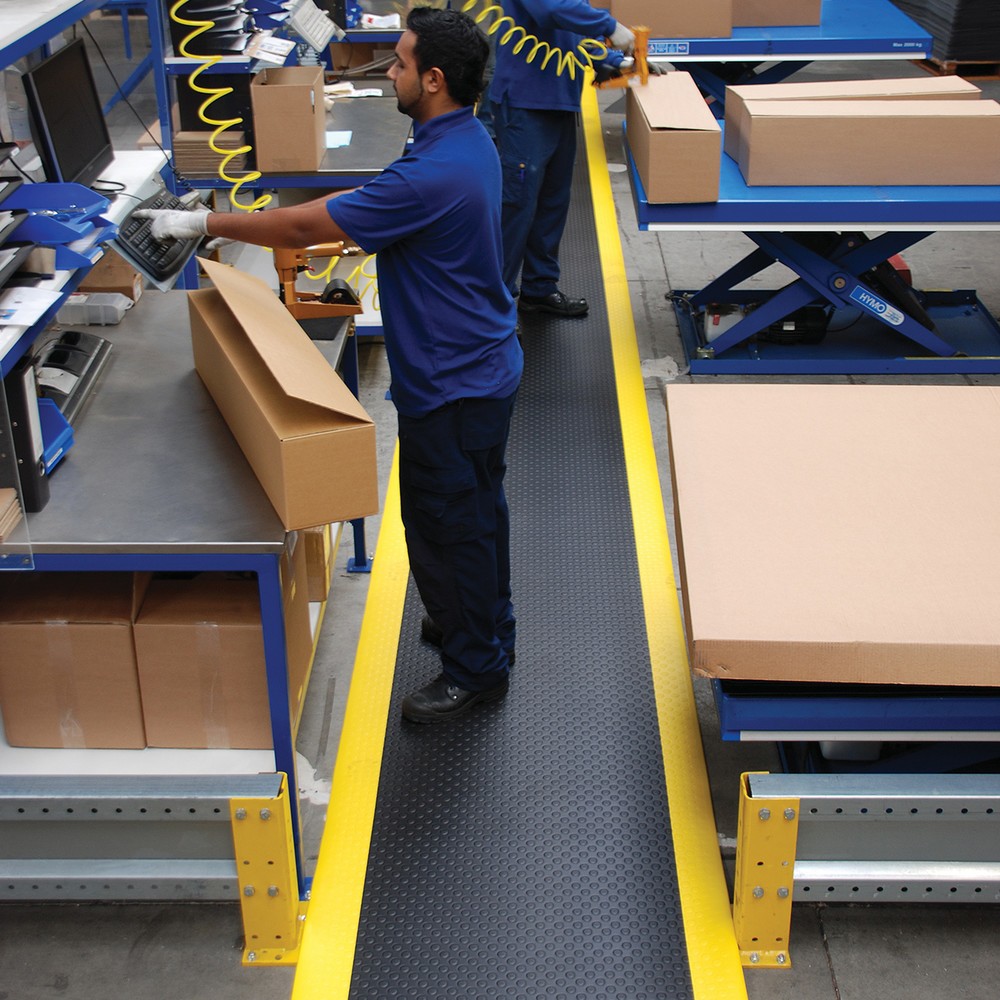Číslo obrázku produktu 3: Protiúnavová rohož, PVC/vinylová pěna, drážkovaná, metráž x 600 mm, černá/žlutá