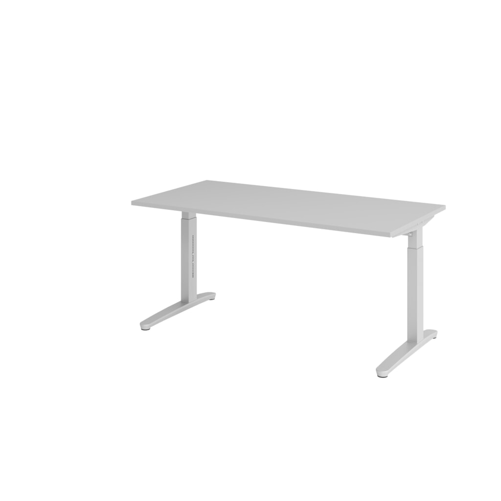 Ručně výškově nastavitelný psací stůl Hammerbacher, noha ve tvaru C, Š x H 1 600 x 800 mm, šedý Obrázek produktu: Ručně výškově nastavitelný psací stůl Hammerbacher, noha ve tvaru C, Š x H 1 600 x 800 mm, šedý