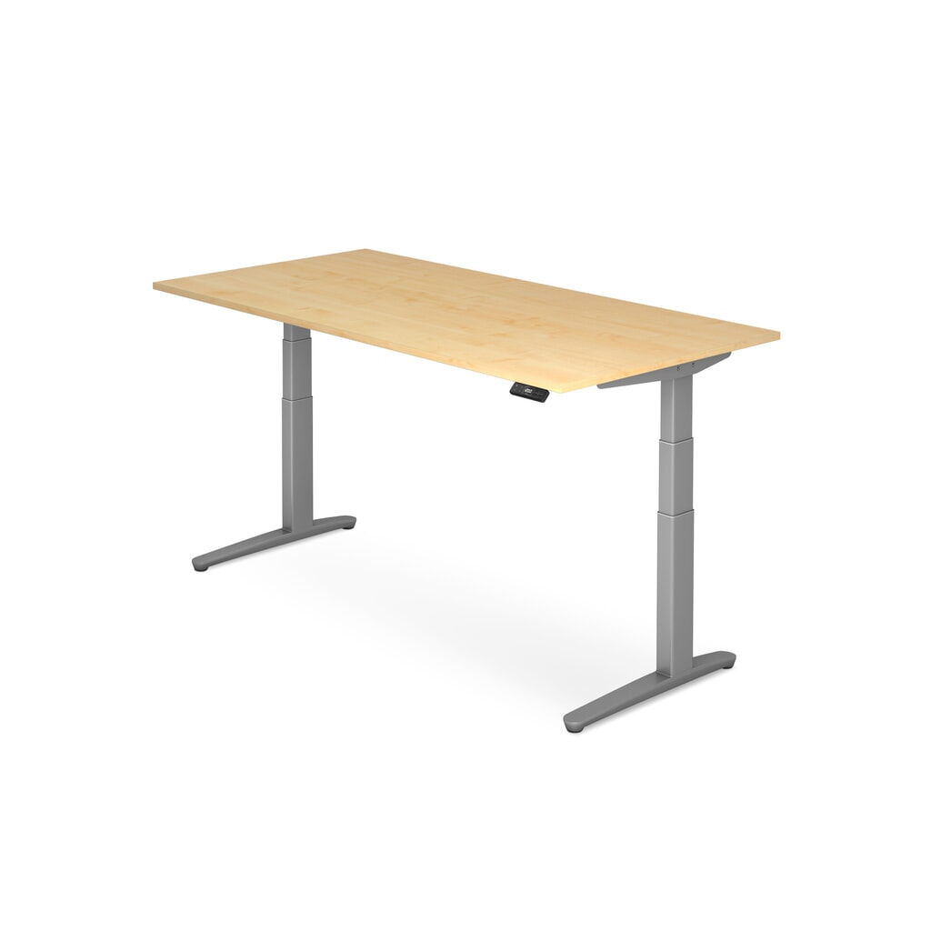 Elektricky výškově nastavitelný psací stůl Hammerbacher se spínačem memory, noha ve tvaru C, Š x H 1600 x 800 mm, javor Obrázek produktu: Elektricky výškově nastavitelný psací stůl Hammerbacher se spínačem memory, noha ve tvaru C, Š x H 1600 x 800 mm, javor