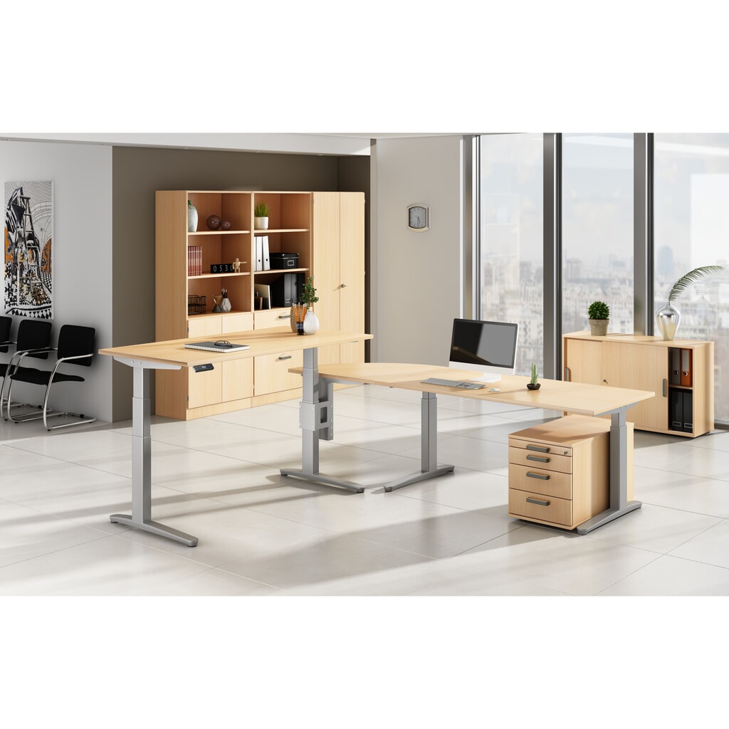 Elektricky výškově nastavitelný psací stůl Hammerbacher se spínačem memory, noha ve tvaru C, Š x H 1600 x 800 mm, šedá Číslo obrázku produktu 5: Elektricky výškově nastavitelný psací stůl Hammerbacher se spínačem memory, noha ve tvaru C, Š x H 1600 x 800 mm, šedá