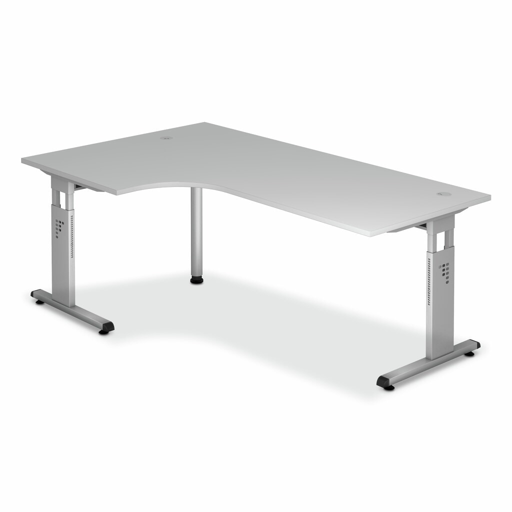 Psací stůl Solid, tvar L 90°, rám s nohou C, ŠxH 2000 x 1200 mm, šedá Obrázek produktu: Psací stůl Solid, tvar L 90°, rám s nohou C, ŠxH 2000 x 1200 mm, šedá