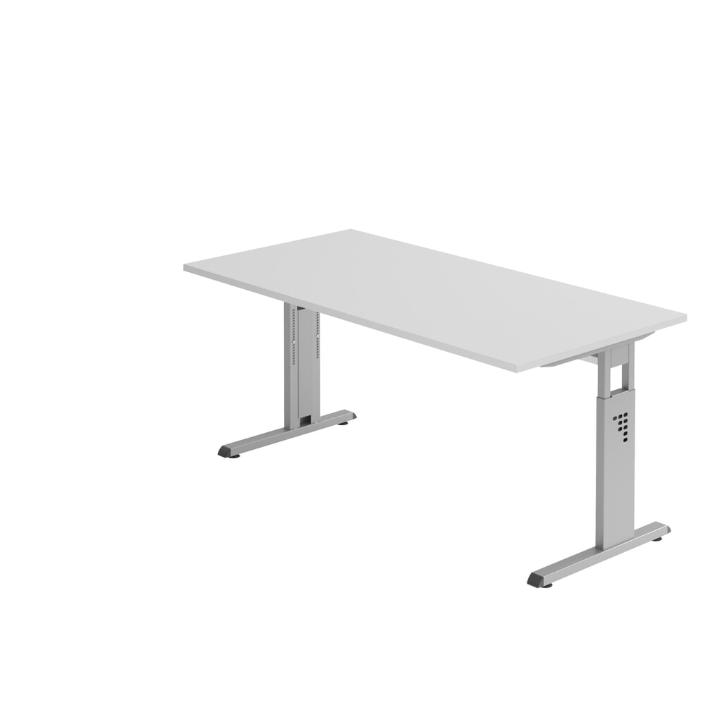 Obrázek produktu: Ručně výškově nastavitelný psací stůl Hammerbacher Solid, noha ve tvaru C, Š x H 1600 x 800 mm, šedý