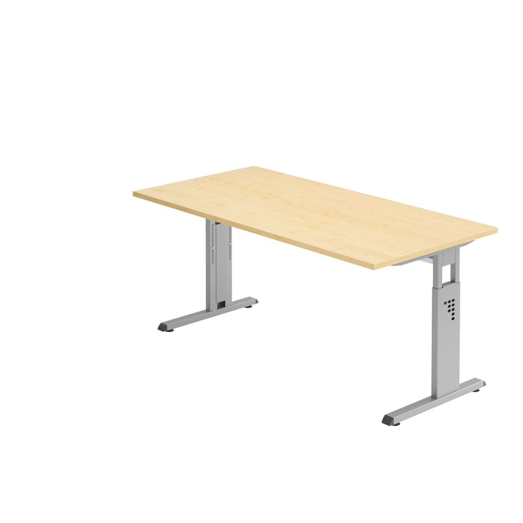 Ručně výškově nastavitelný psací stůl Hammerbacher Solid, noha ve tvaru C, Š x H 1600 x 800 mm, javor Číslo obrázku produktu 1: Ručně výškově nastavitelný psací stůl Hammerbacher Solid, noha ve tvaru C, Š x H 1600 x 800 mm, javor