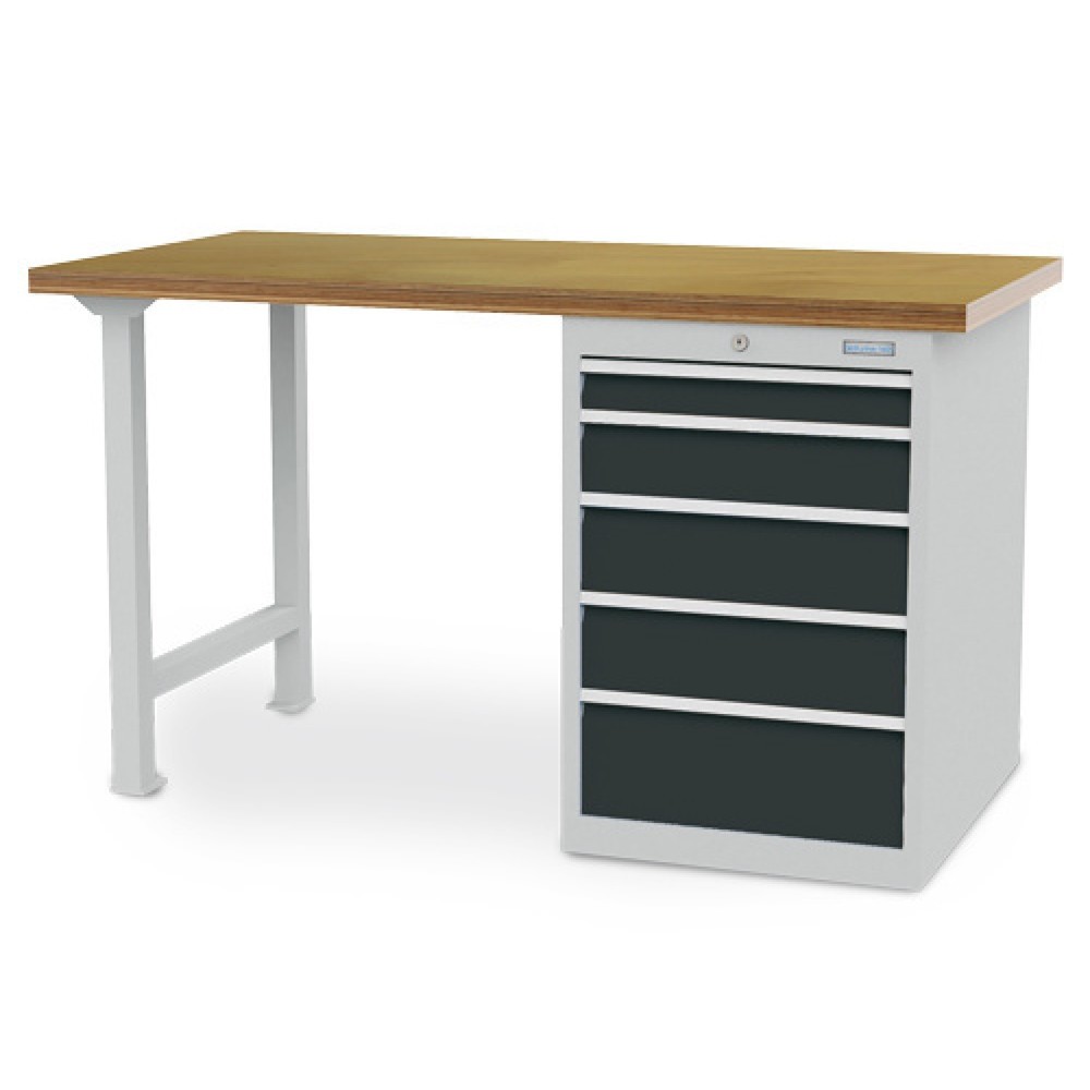 Obrázek produktu: Řadový pracovní stůl Bedrunka+Hirth R 18-24, VxŠxH 859 x 1500 x 750 mm, světle šedá, antracitová šedá, 5 ks zásuvka 1x75 + 1x125 + 2x150 + 1x200 mm