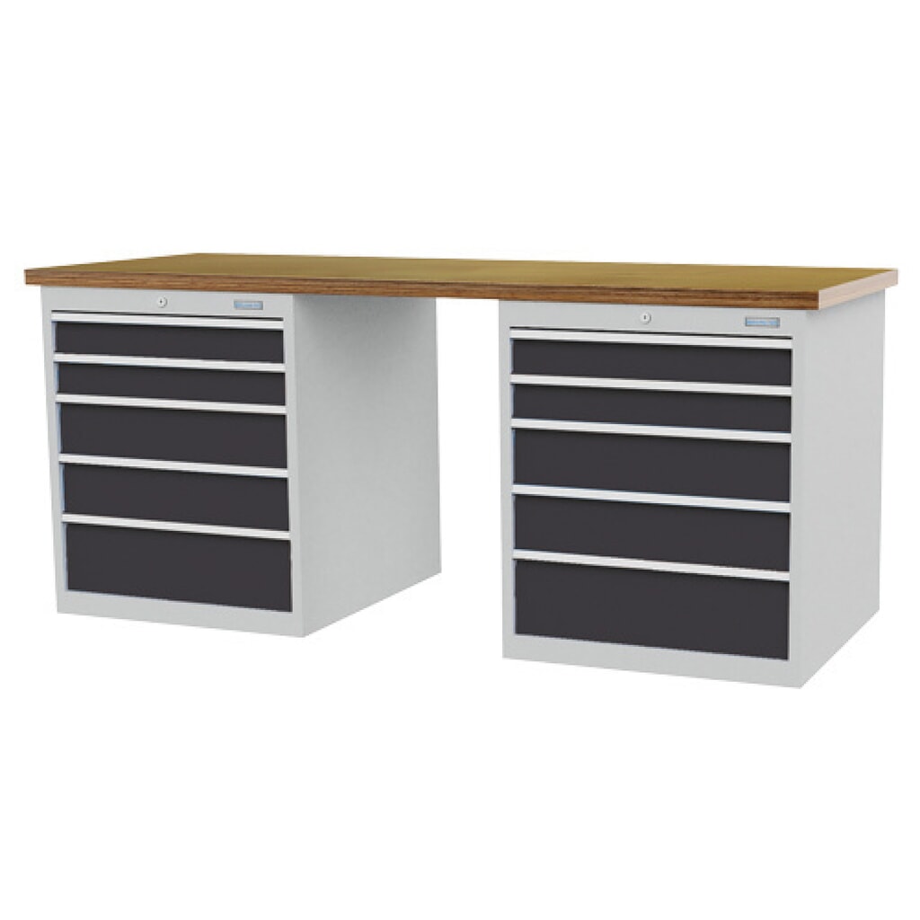Řadový pracovní stůl Bedrunka+Hirth R 24-24, VxŠxH 859 x 2000 x 750 mm, světle šedá, antracitová šedá, 10 ks zásuvka 4x100 + 4x150 + 2x200 mm, šířka zásuvky 450 mm, Obrázek produktu: Řadový pracovní stůl Bedrunka+Hirth R 24-24, VxŠxH 859 x 2000 x 750 mm, světle šedá, antracitová šedá, 10 ks zásuvka 4x100 + 4x150 + 2x200 mm, šířka zásuvky 450 mm,