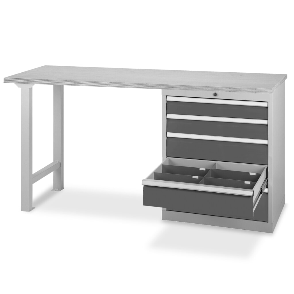 Řadový pracovní stůl s 5 zásuvkami Bedrunka+Hirth, nosnost 1000 kg, VxŠxH 859 x 2000 x 600 mm Číslo obrázku produktu 2: Řadový pracovní stůl s 5 zásuvkami Bedrunka+Hirth, nosnost 1000 kg, VxŠxH 859 x 2000 x 600 mm