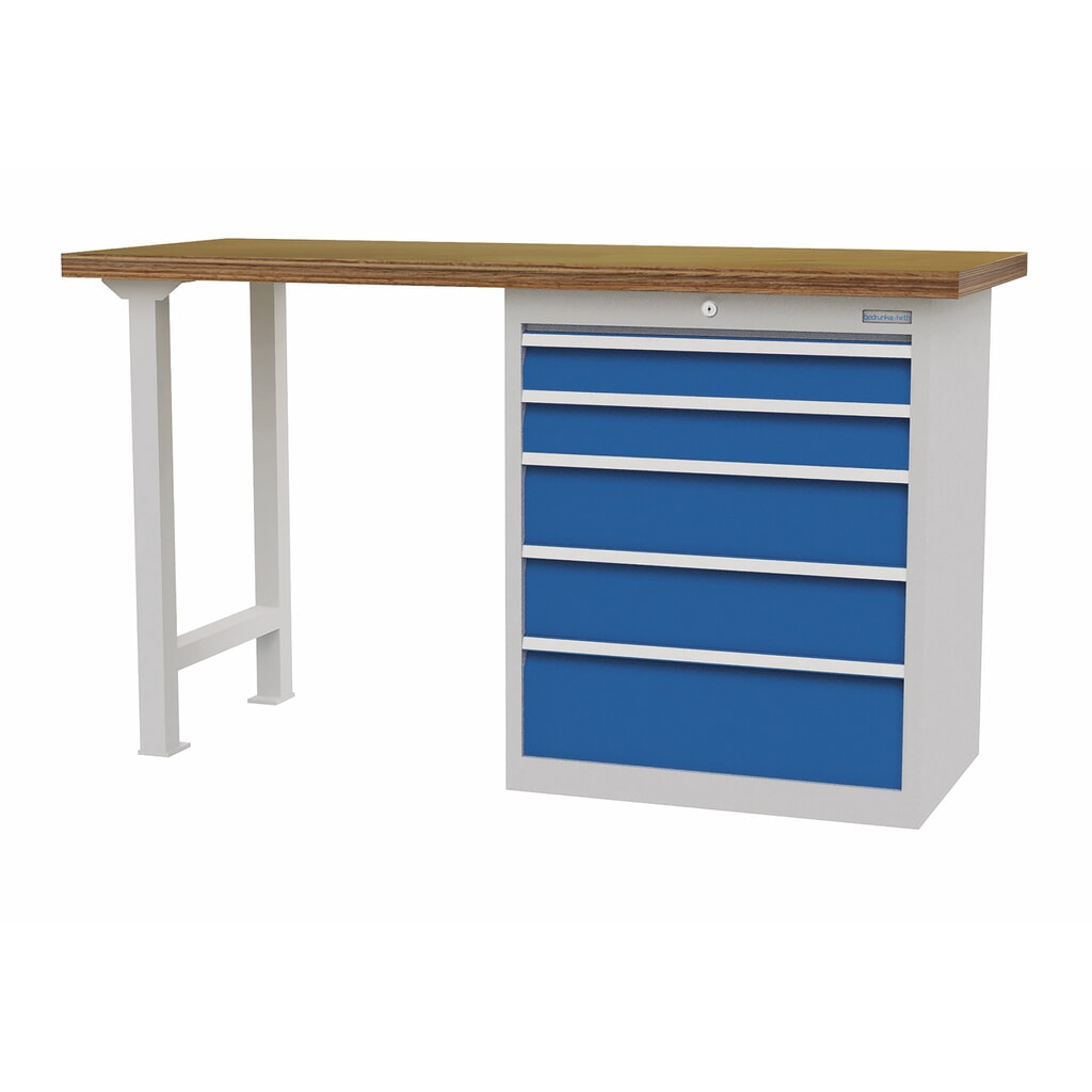 Obrázek produktu: Řadový pracovní stůl s 5 zásuvkami Bedrunka+Hirth, nosnost 1000 kg, VxŠxH 859 x 1500 x 600 mm