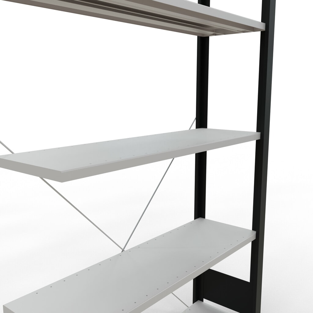 Regál na spisy SCHULTE přídavné pole, jednostranný, bez koncových dorazů, nosnost police 85 kg, černá, VxŠxH 1800 x 1000 x 300 mm Číslo obrázku produktu 4: Regál na spisy SCHULTE přídavné pole, jednostranný, bez koncových dorazů, nosnost police 85 kg, černá, VxŠxH 1800 x 1000 x 300 mm