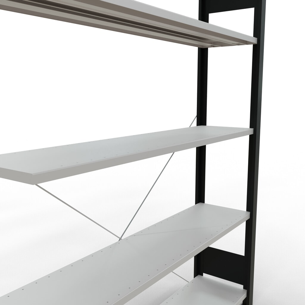 Regál na spisy SCHULTE přídavné pole, jednostranný, bez koncových dorazů, nosnost police 85 kg, černá, VxŠxH 1800 x 1300 x 300 mm Číslo obrázku produktu 4: Regál na spisy SCHULTE přídavné pole, jednostranný, bez koncových dorazů, nosnost police 85 kg, černá, VxŠxH 1800 x 1300 x 300 mm