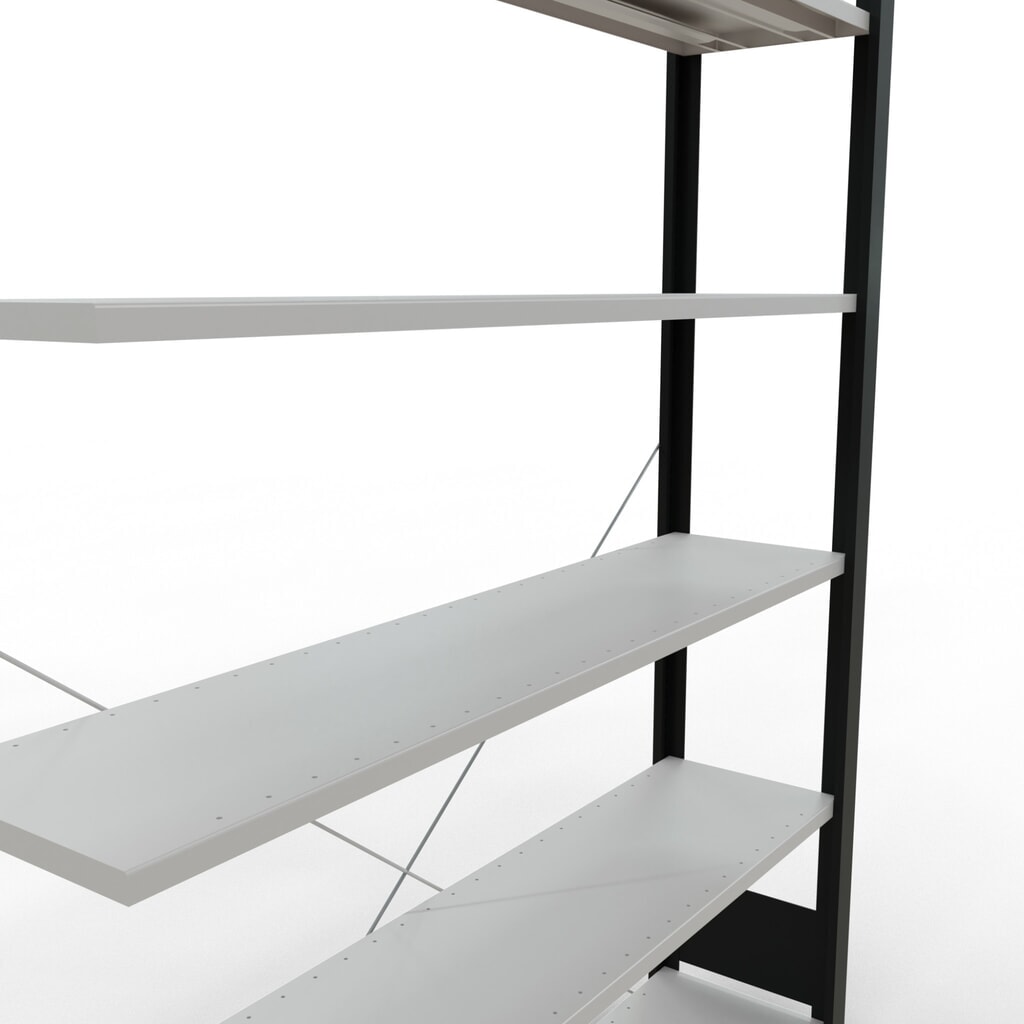 Regál na spisy SCHULTE přídavné pole, jednostranný, bez koncových dorazů, nosnost police 85 kg, černá, VxŠxH 2000 x 1300 x 300 mm Číslo obrázku produktu 4: Regál na spisy SCHULTE přídavné pole, jednostranný, bez koncových dorazů, nosnost police 85 kg, černá, VxŠxH 2000 x 1300 x 300 mm