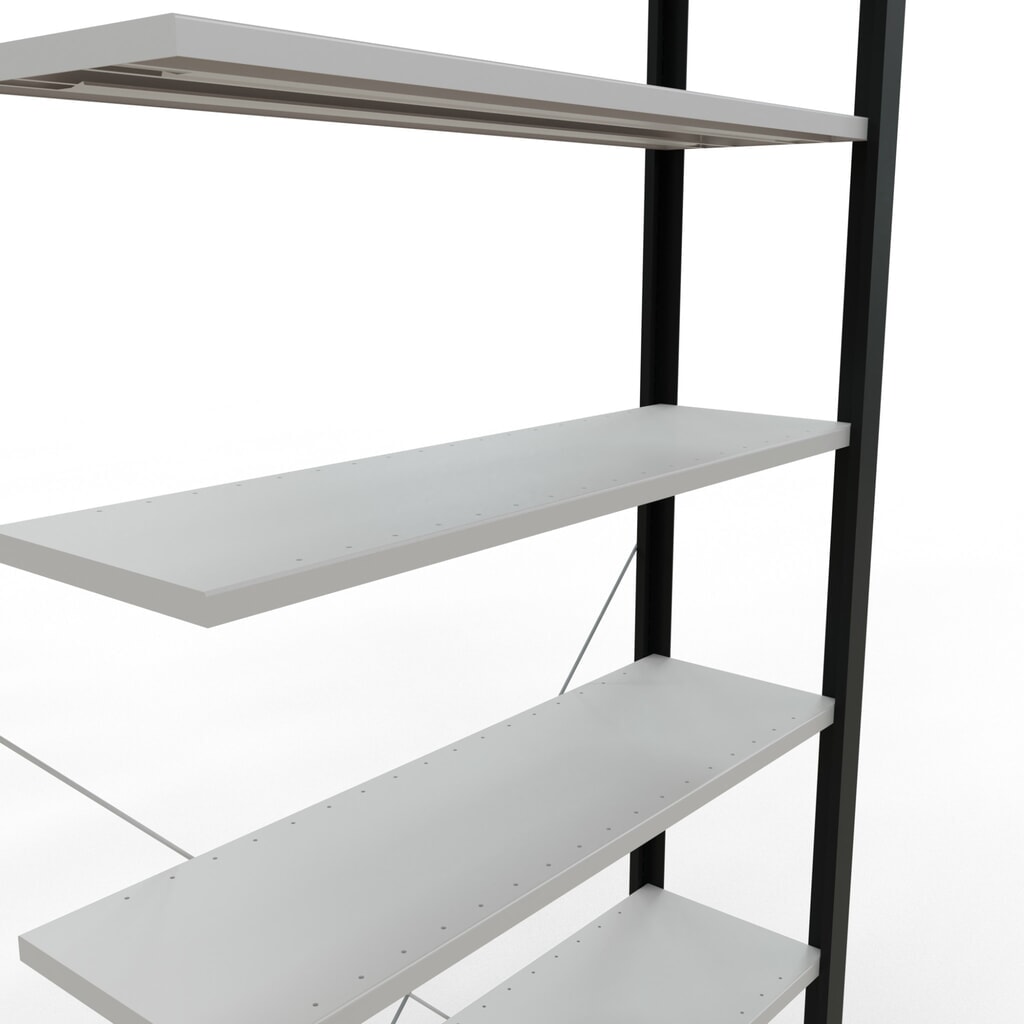 Regál na spisy SCHULTE přídavné pole, jednostranný, bez koncových dorazů, nosnost police 85 kg, černá, VxŠxH 2300 x 1000 x 300 mm Číslo obrázku produktu 4: Regál na spisy SCHULTE přídavné pole, jednostranný, bez koncových dorazů, nosnost police 85 kg, černá, VxŠxH 2300 x 1000 x 300 mm