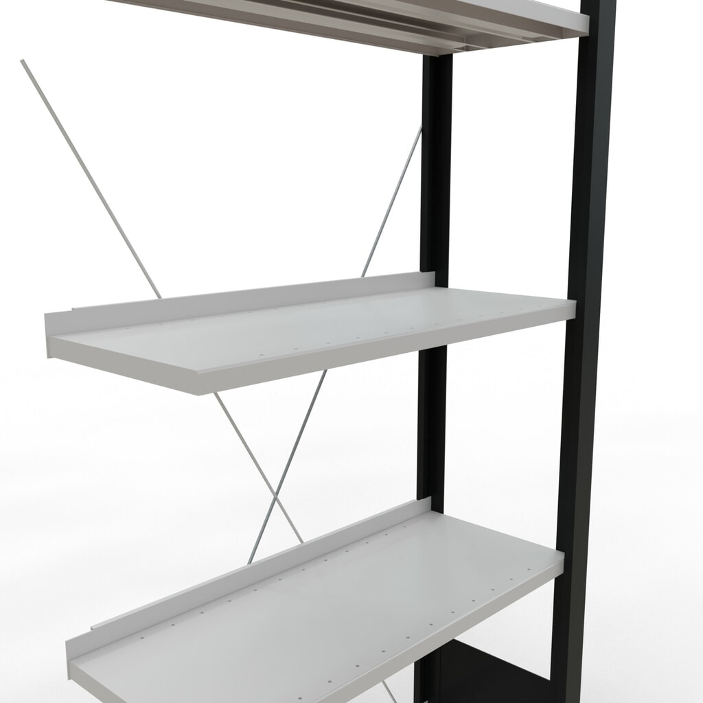 Regál na spisy SCHULTE přídavné pole, jednostranný, s koncovými dorazy, nosnost police 85 kg, černá, VxŠxH 1800 x 750 x 300 mm Číslo obrázku produktu 4: Regál na spisy SCHULTE přídavné pole, jednostranný, s koncovými dorazy, nosnost police 85 kg, černá, VxŠxH 1800 x 750 x 300 mm