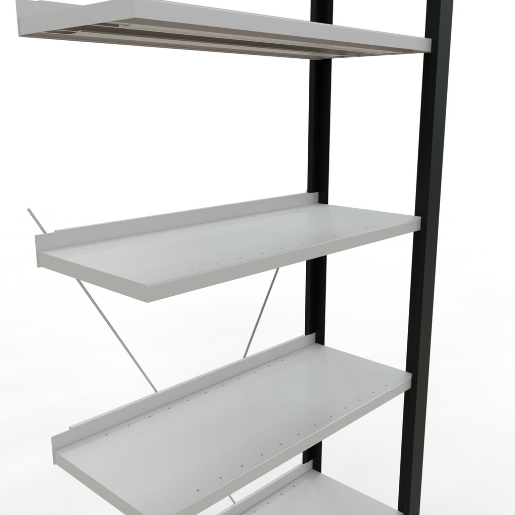 Regál na spisy SCHULTE přídavné pole, jednostranný, s koncovými dorazy, nosnost police 85 kg, černá, VxŠxH 2300 x 750 x 300 mm Číslo obrázku produktu 4: Regál na spisy SCHULTE přídavné pole, jednostranný, s koncovými dorazy, nosnost police 85 kg, černá, VxŠxH 2300 x 750 x 300 mm