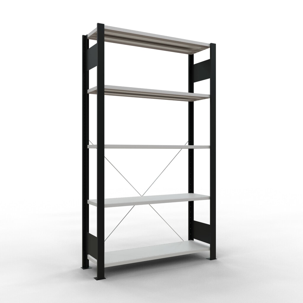 Regál na spisy SCHULTE základní pole, jednostranný, bez koncových dorazů, nosnost police 85 kg, černá, VxŠxH 1800 x 1000 x 300 mm Obrázek produktu: Regál na spisy SCHULTE základní pole, jednostranný, bez koncových dorazů, nosnost police 85 kg, černá, VxŠxH 1800 x 1000 x 300 mm