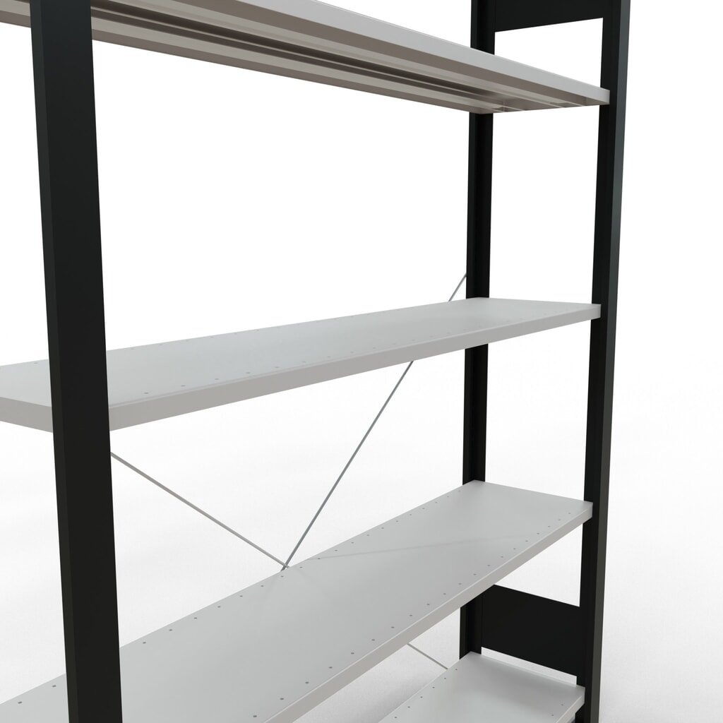Regál na spisy SCHULTE základní pole, jednostranný, bez koncových dorazů, nosnost police 85 kg, černá, VxŠxH 1800 x 1300 x 300 mm Číslo obrázku produktu 4: Regál na spisy SCHULTE základní pole, jednostranný, bez koncových dorazů, nosnost police 85 kg, černá, VxŠxH 1800 x 1300 x 300 mm