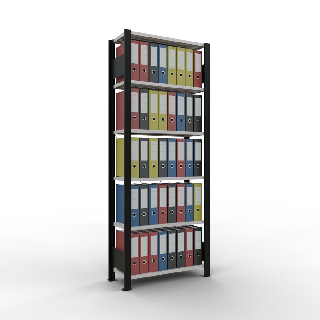 Regál na spisy SCHULTE základní pole, jednostranný, bez koncových dorazů, nosnost police 85 kg, černá, VxŠxH 2000 x 750 x 300 mm Číslo obrázku produktu 2: Regál na spisy SCHULTE základní pole, jednostranný, bez koncových dorazů, nosnost police 85 kg, černá, VxŠxH 2000 x 750 x 300 mm