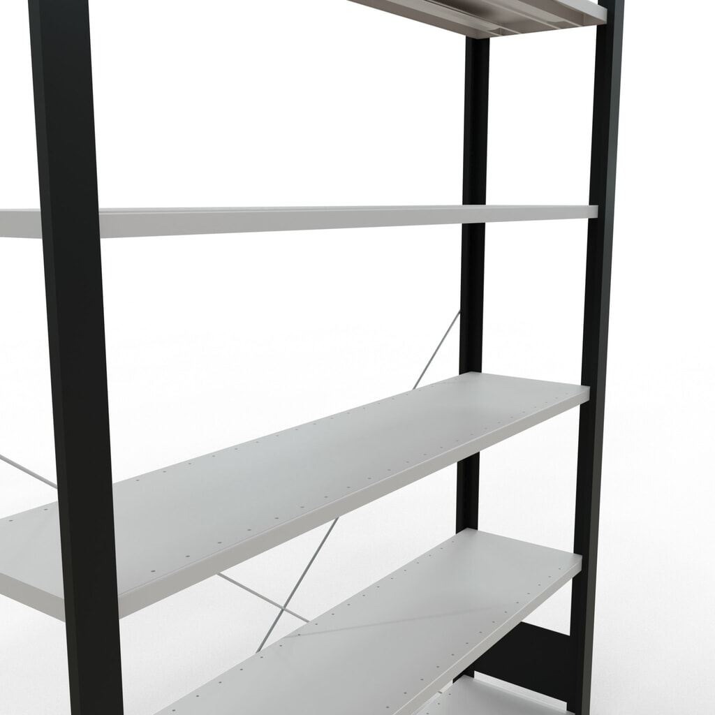 Regál na spisy SCHULTE základní pole, jednostranný, bez koncových dorazů, nosnost police 85 kg, černá, VxŠxH 2000 x 1300 x 300 mm Číslo obrázku produktu 4: Regál na spisy SCHULTE základní pole, jednostranný, bez koncových dorazů, nosnost police 85 kg, černá, VxŠxH 2000 x 1300 x 300 mm