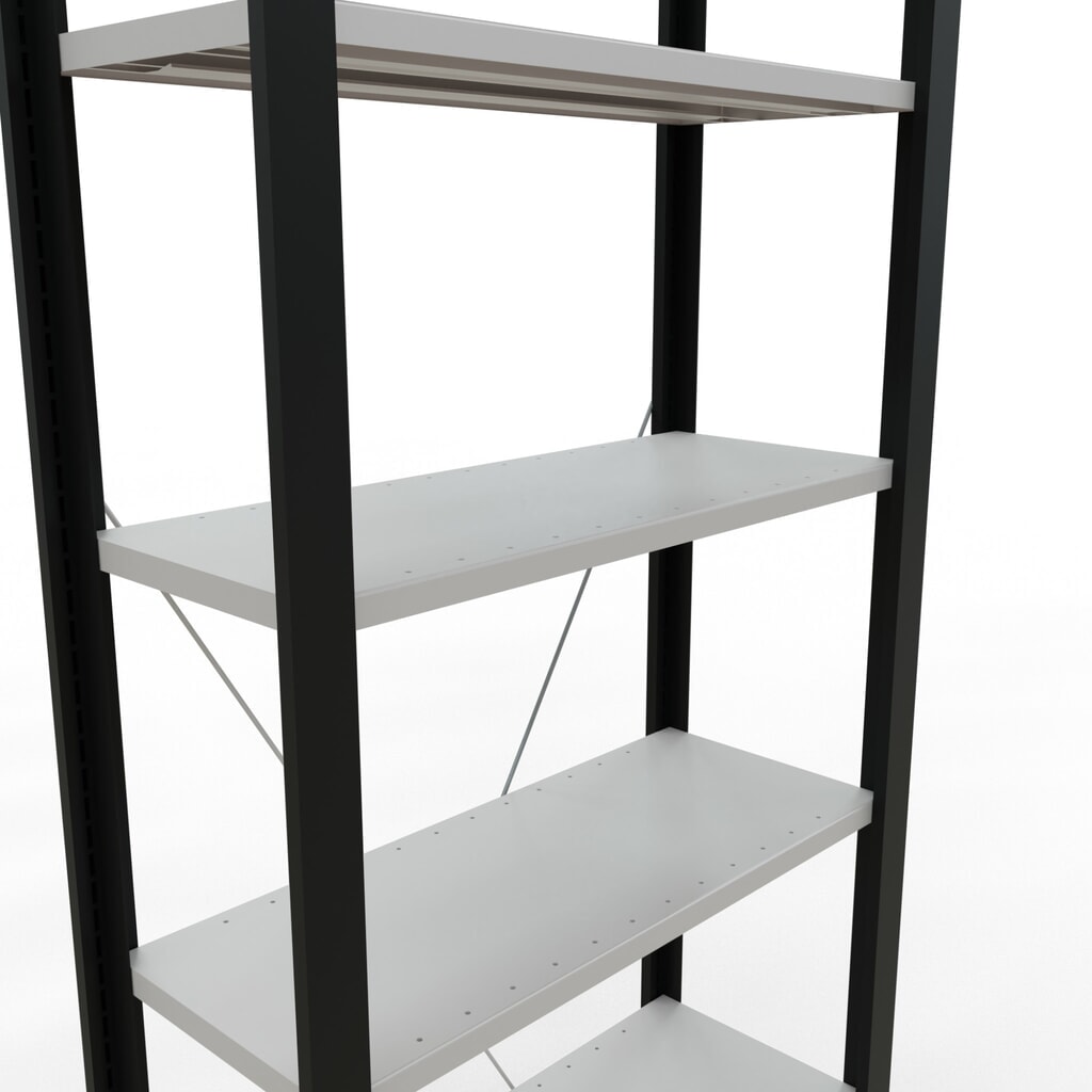 Regál na spisy SCHULTE základní pole, jednostranný, bez koncových dorazů, nosnost police 85 kg, černá, VxŠxH 2300 x 750 x 300 mm Číslo obrázku produktu 4: Regál na spisy SCHULTE základní pole, jednostranný, bez koncových dorazů, nosnost police 85 kg, černá, VxŠxH 2300 x 750 x 300 mm
