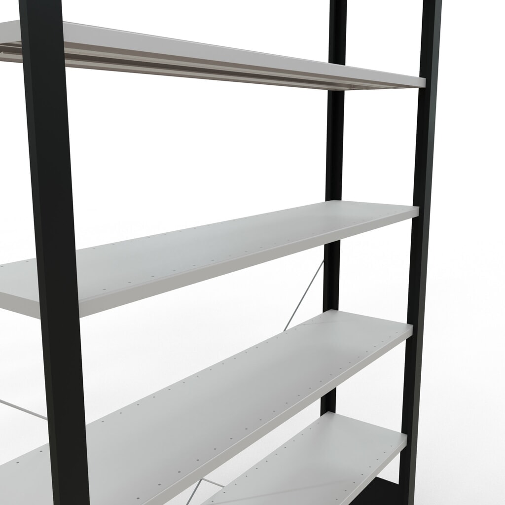 Regál na spisy SCHULTE základní pole, jednostranný, bez koncových dorazů, nosnost police 85 kg, černá, VxŠxH 2300 x 1300 x 300 mm Číslo obrázku produktu 4: Regál na spisy SCHULTE základní pole, jednostranný, bez koncových dorazů, nosnost police 85 kg, černá, VxŠxH 2300 x 1300 x 300 mm