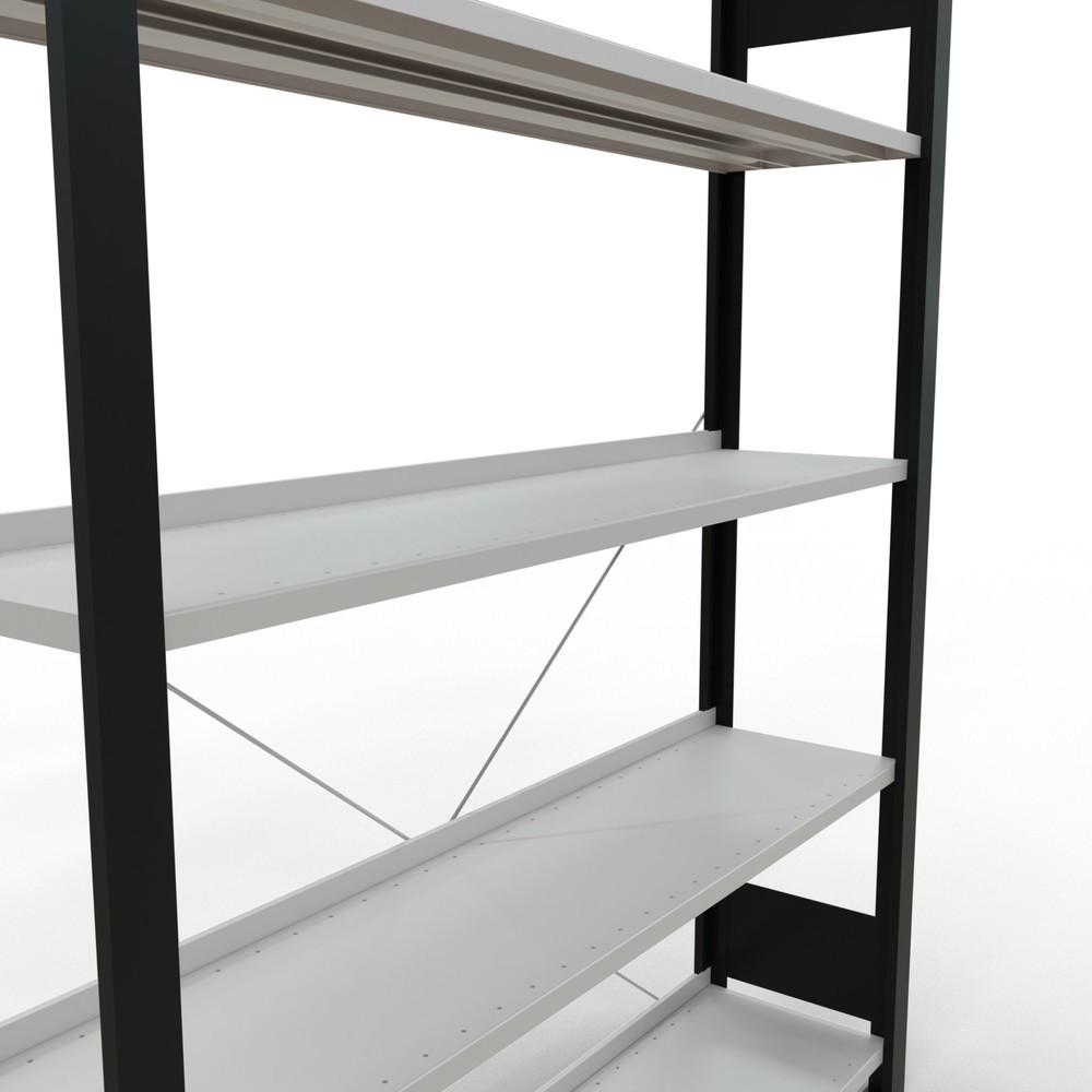 Číslo obrázku produktu 4: Regál na spisy SCHULTE základní pole, jednostranný, s koncovými dorazy, nosnost police 85 kg, černá, VxŠxH 1800 x 1300 x 300 mm