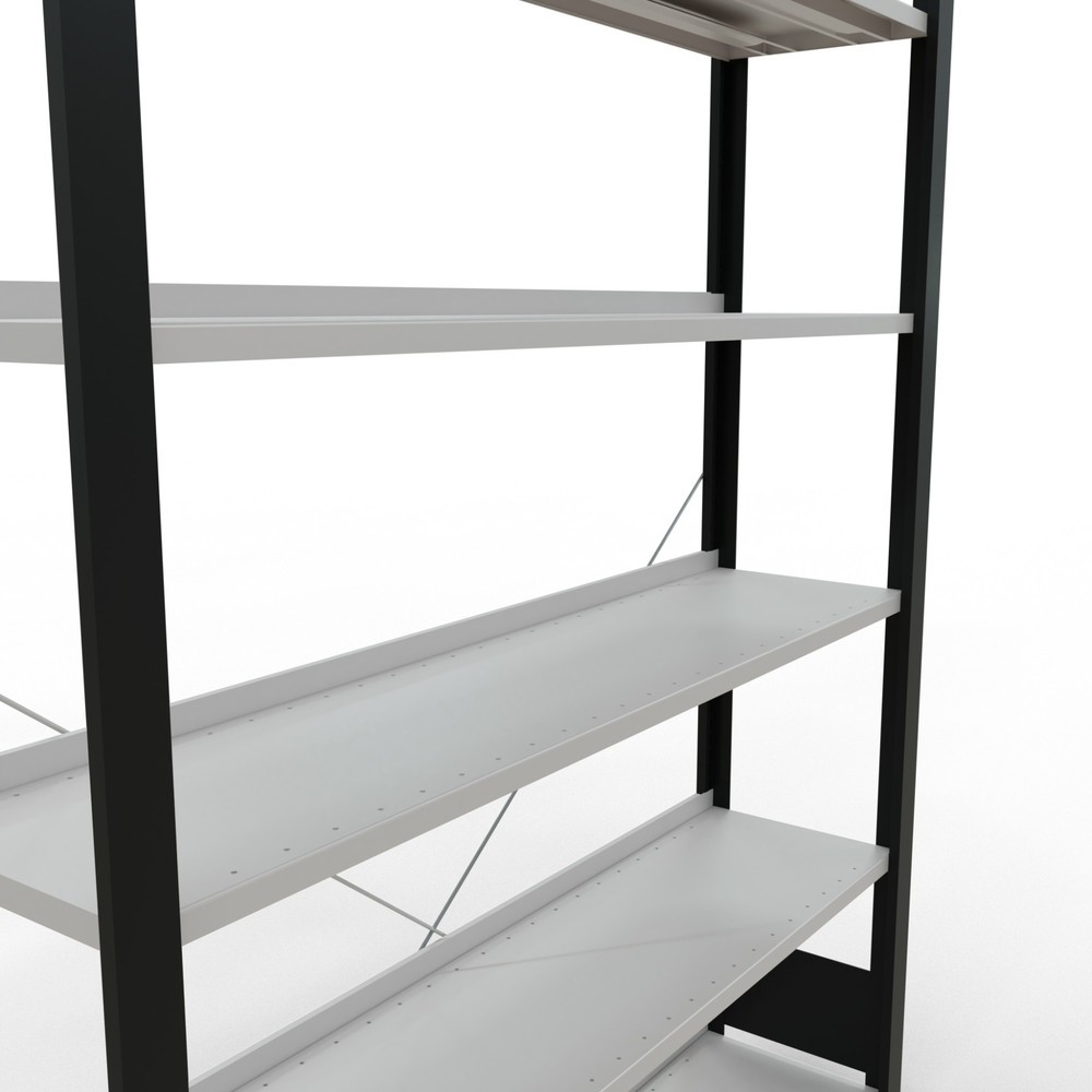 Číslo obrázku produktu 4: Regál na spisy SCHULTE základní pole, jednostranný, s koncovými dorazy, nosnost police 85 kg, černá, VxŠxH 2000 x 1300 x 300 mm