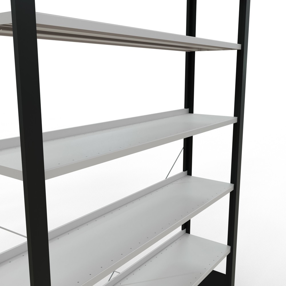 Číslo obrázku produktu 4: Regál na spisy SCHULTE základní pole, jednostranný, s koncovými dorazy, nosnost police 85 kg, černá, VxŠxH 2300 x 1300 x 300 mm