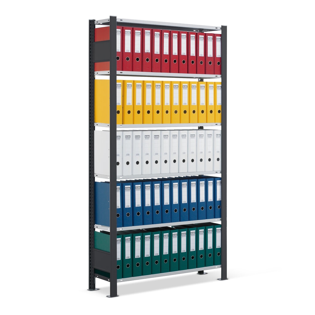 Obrázek produktu: Regál na spisy SCHULTE základní pole, jednostranný, s koncovými dorazy, nosnost police 85 kg, černá, VxŠxH 2300 x 750 x 300 mm