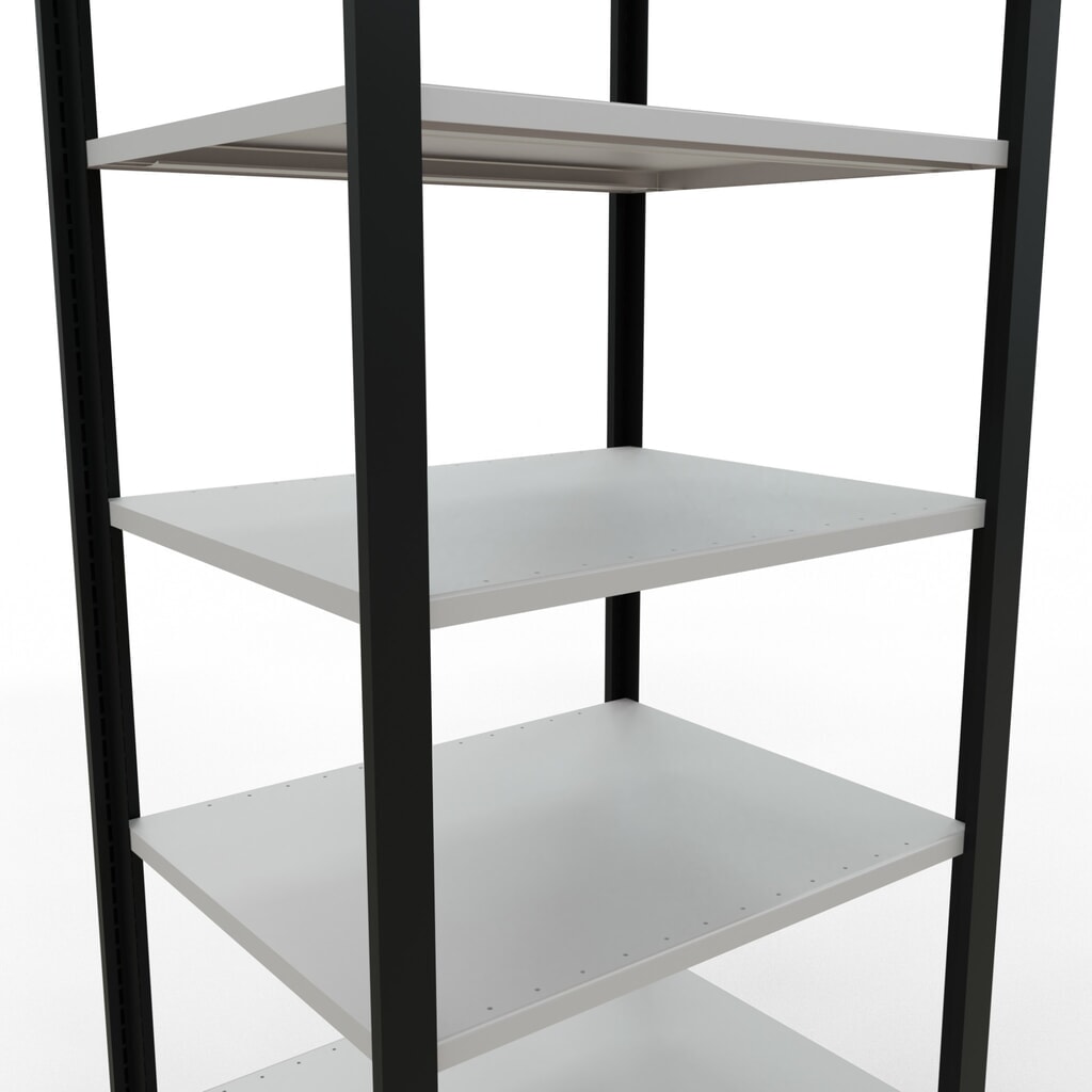 Regál na spisy SCHULTE základní pole, dvoustranné provedení, bez středových dorazů, nosnost police 150 kg, černá, VxŠxH 2300 x 750 x 600 mm Číslo obrázku produktu 4: Regál na spisy SCHULTE základní pole, dvoustranné provedení, bez středových dorazů, nosnost police 150 kg, černá, VxŠxH 2300 x 750 x 600 mm