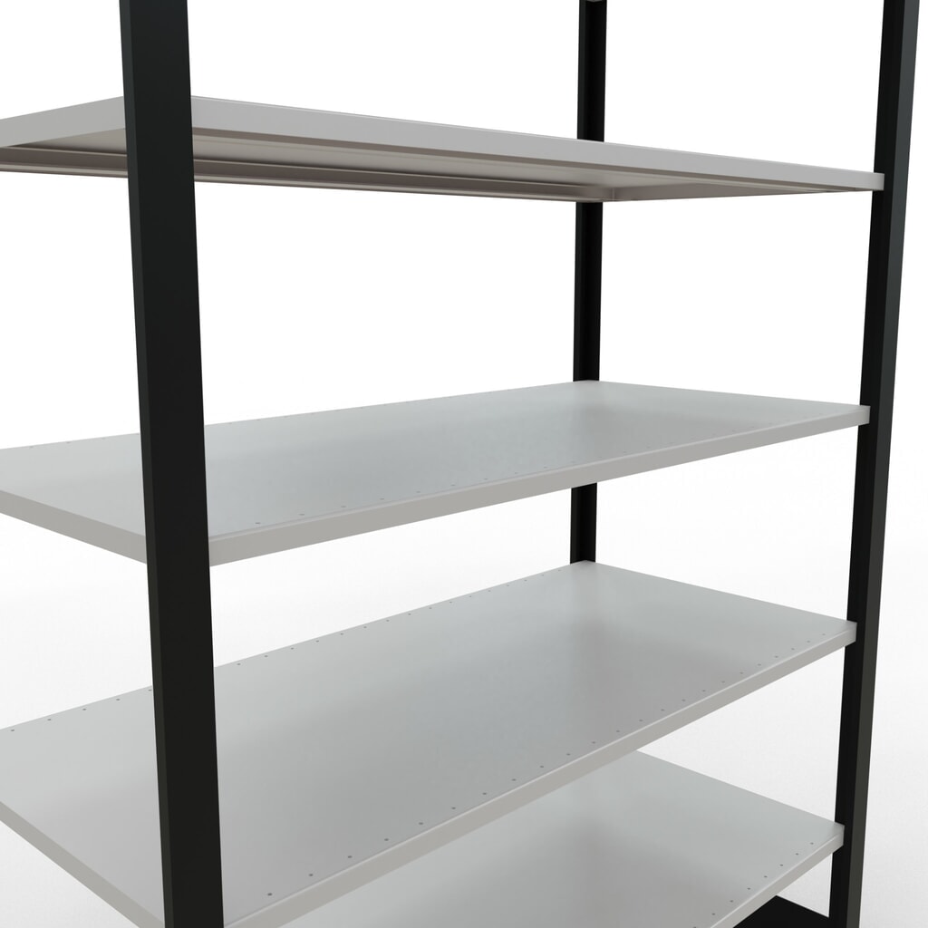 Regál na spisy SCHULTE základní pole, dvoustranné provedení, bez středových dorazů, nosnost police 150 kg, černá, VxŠxH 2300 x 1300 x 600 mm Číslo obrázku produktu 4: Regál na spisy SCHULTE základní pole, dvoustranné provedení, bez středových dorazů, nosnost police 150 kg, černá, VxŠxH 2300 x 1300 x 600 mm