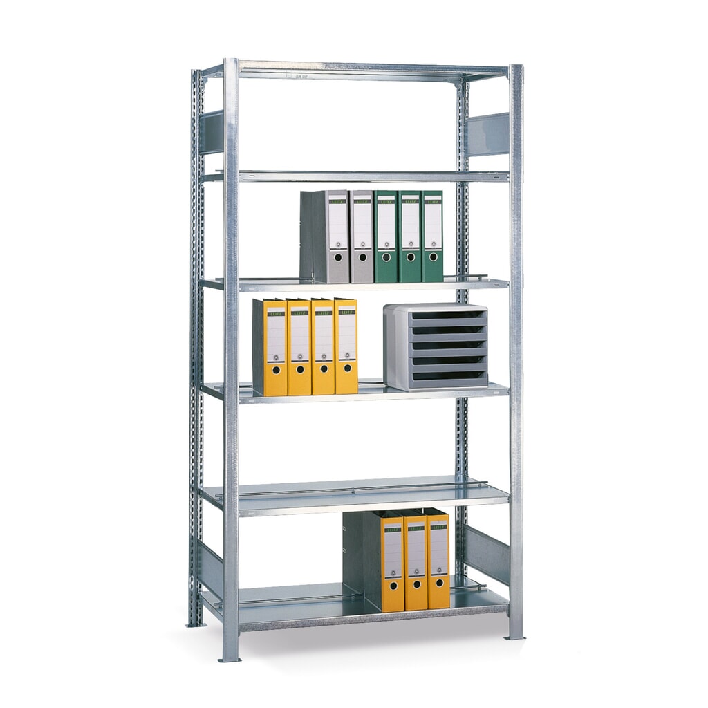 Obrázek produktu: Regál na spisy SCHULTE základní pole, oboustranný, dorazy uprostřed, nosnost police 150 kg, VxŠxH 2500 x 750 x 600 mm