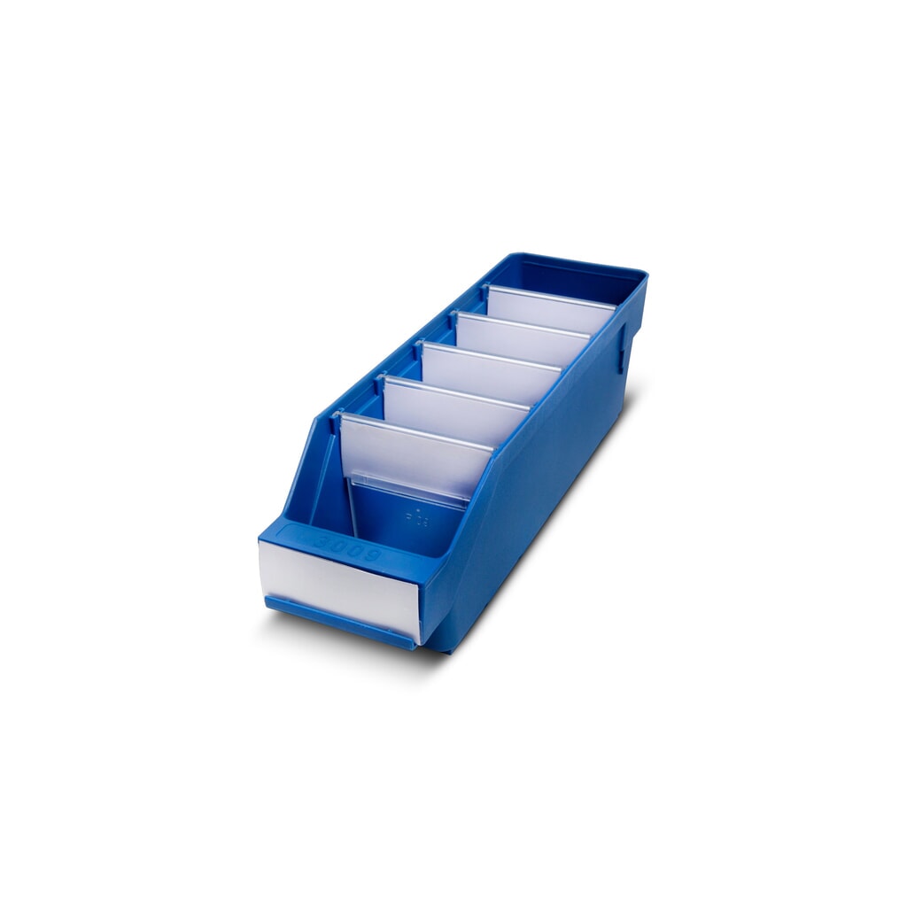 Regálové boxy s průzorem, ŠxH 90 x 300 mm, modrá Obrázek produktu: Regálové boxy s průzorem, ŠxH 90 x 300 mm, modrá