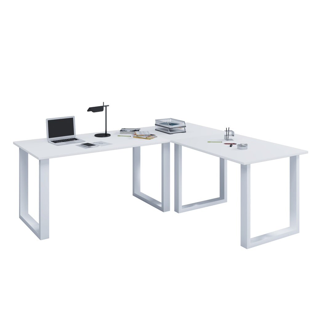 Obrázek produktu: VCM rohový kancelářský stůl Lona, podnož ve tvaru U, ŠxH 1600 x 800 a 1600 x 800 mm, bílý