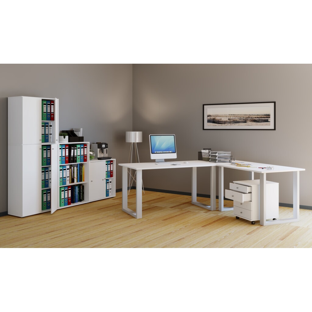 VCM rohový kancelářský stůl Lona, podnož ve tvaru U, stolní desky ŠxH 2 200 x 800 a 1 900 x 800 mm, bílý Číslo obrázku produktu 3: VCM rohový kancelářský stůl Lona, podnož ve tvaru U, stolní desky ŠxH 2 200 x 800 a 1 900 x 800 mm, bílý