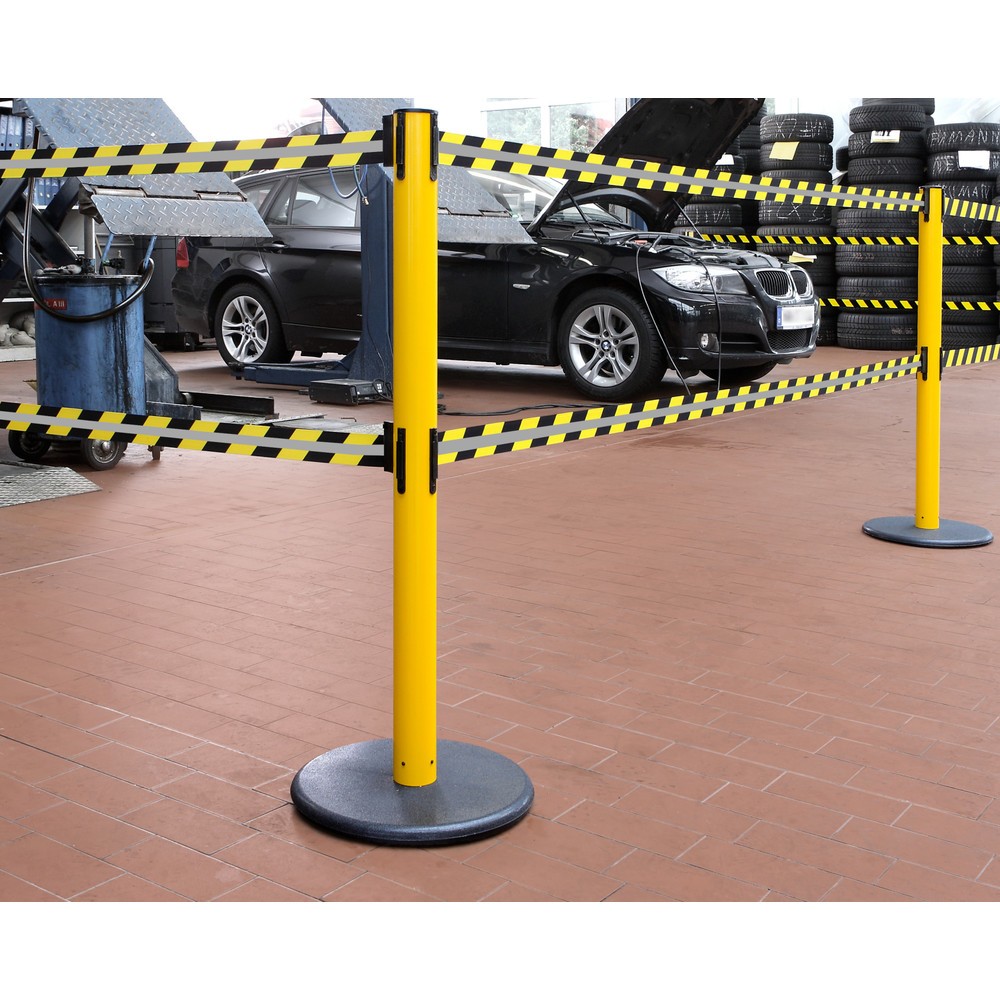 Číslo obrázku produktu 3: RS-GUIDESYSTEMS® dvojitý páskový zahrazovací sloupek GLA 95-E REFLECTO, délka 2,3 m, šířka 50 mm, sloupek žlutý, pásek černý/žlutý