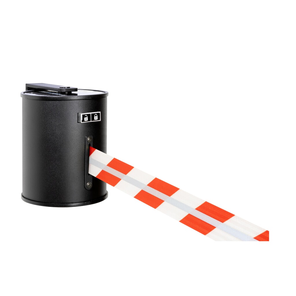 Obrázek produktu: RS-GUIDESYSTEMS® kazeta s páskou GLW 1800 REFLECTO, nástěnná montáž, délka 18 m, šířka 50 mm, kryt černý, pásek červený/bílý