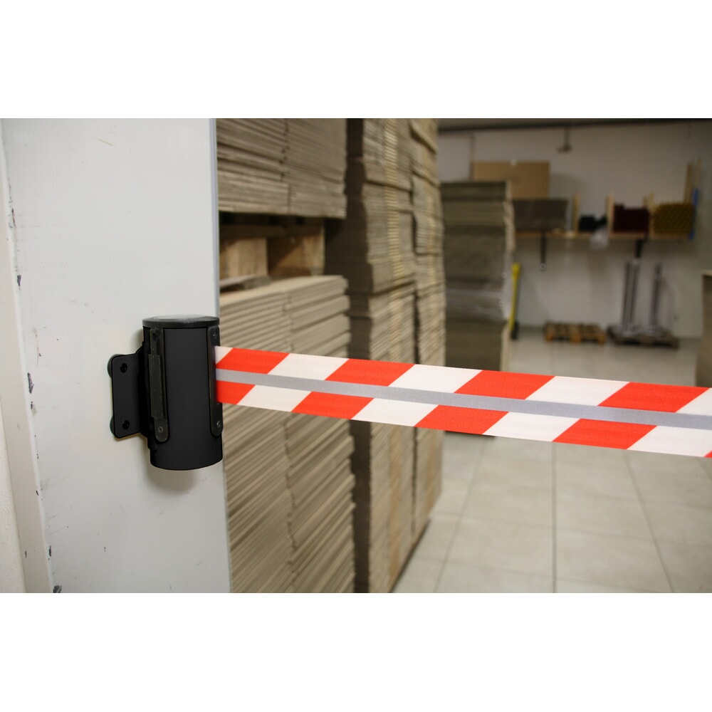 Číslo obrázku produktu 3: RS-GUIDESYSTEMS® kazeta s páskou GLW 25-J REFLECTO, nástěnná montáž, délka 4 m, šířka 50 mm, kryt černý, pásek červený/bílý